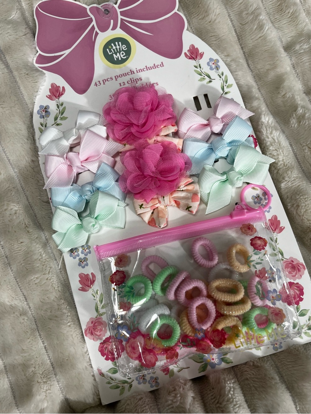 Little Me Pastel Bow & Elastic Hair Accessory Set - Pink, Mint, Blue, White